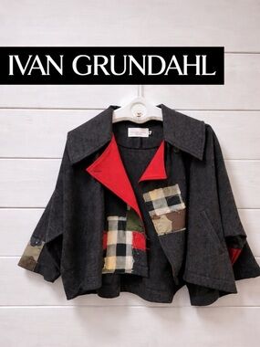 ❣️Yvan GRUNDAHL Grey Patchwork Statement Jacket Size 38 up to XL